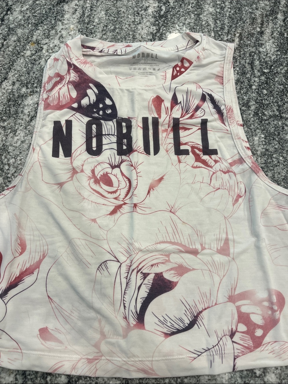 NOBULL Women's Floral Crop Tank Top in White and Dusty Rose